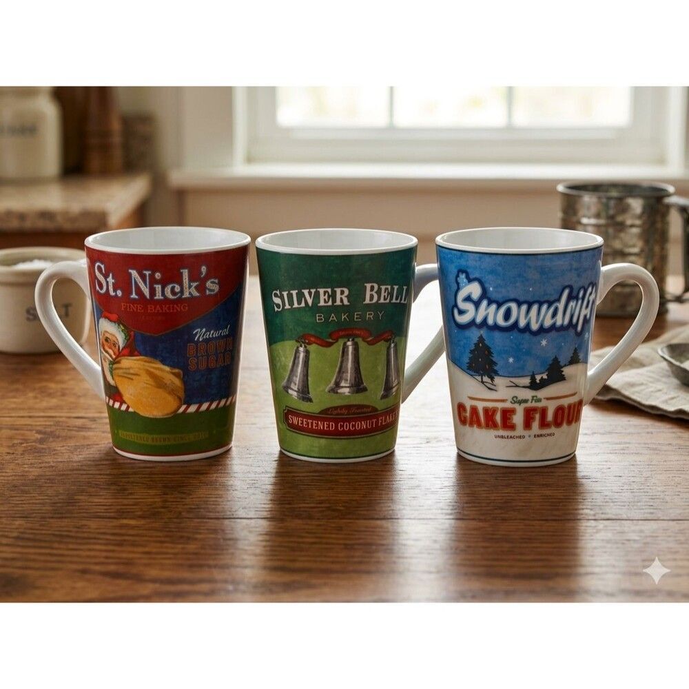 Oneida Holiday Baking Stoneware Christmas Mugs 3PCS set